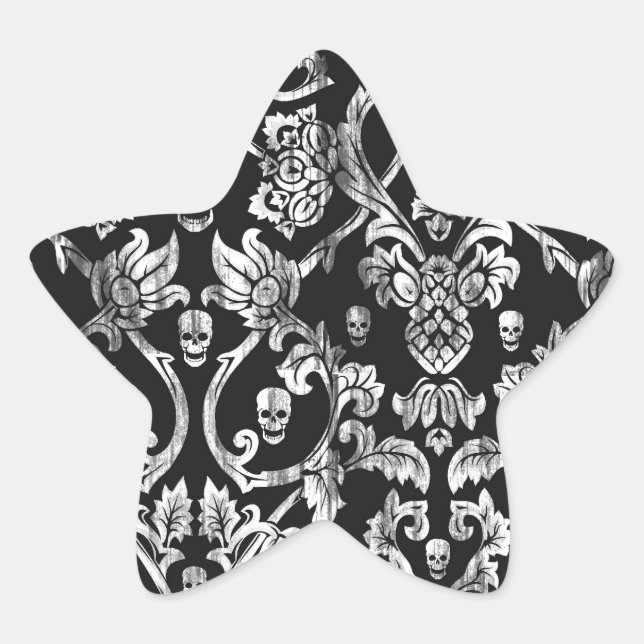Sticker Étoile Masque crâne en noir et blanc. (Devant)