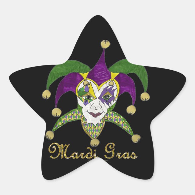 Sticker Étoile Masque de bouffons de Mardi Gras coloré (Devant)