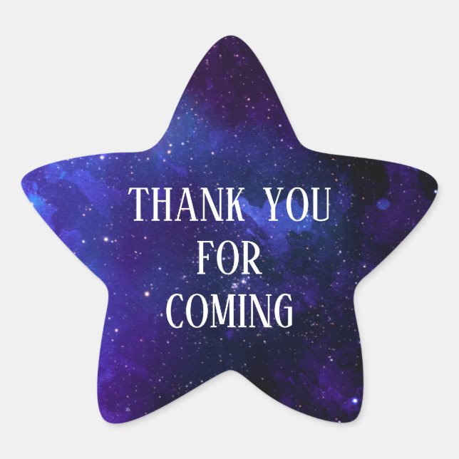 Sticker Étoile Merci d'être venu. Anniversaire de enfant spatial. (Devant)