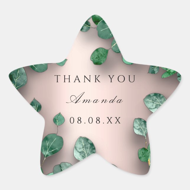 Sticker Étoile Merci Nom Rose Green Eucalyptus Woodland Favoriser (Devant)