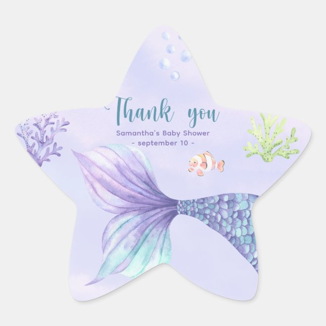 Sticker Étoile Mermaid Girl Baby shower Merci (Devant)