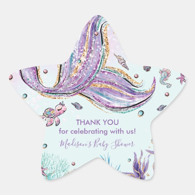 Sticker Étoile Mermaid Queue Anniversaire Baby shower Merci Favor (Devant)