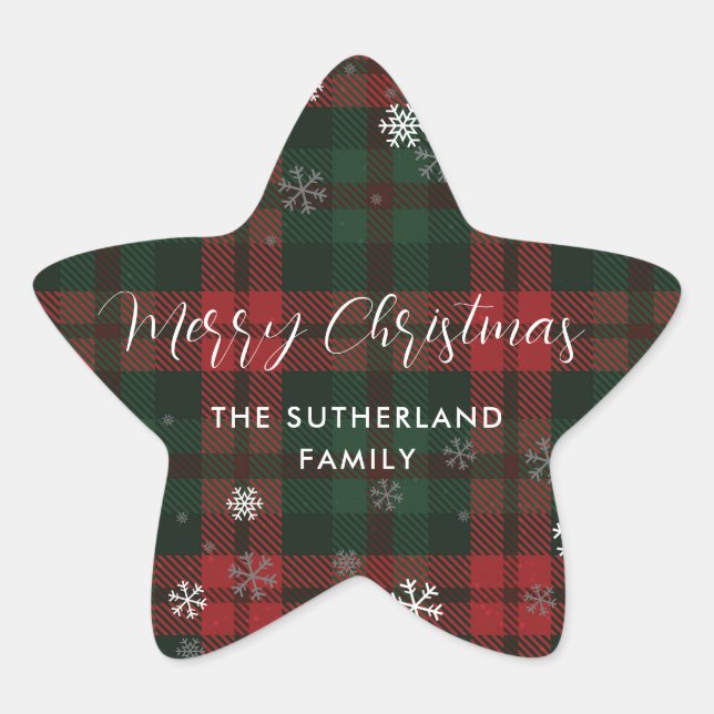 Sticker Étoile Merry Christmas Plaid Rustic Script Custom (Devant)