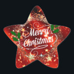Sticker Étoile Merry Christmas, Sparkling Red and Gold Design<br><div class="desc">Merry Christmas,  holiday red and sparkling gold design</div>