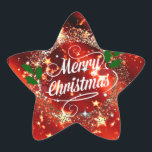 Sticker Étoile Merry Christmas, Sparkling Red and Gold Design<br><div class="desc">Merry Christmas,  holiday red and sparkling gold design</div>