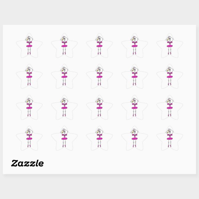 Sticker Étoile Mignonne Squelette Ballerina Pink Tutu Chaussons (Feuille)