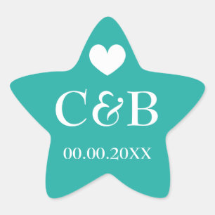 Sticker Étoile Monogramme de mariage à l'étoile turquoise