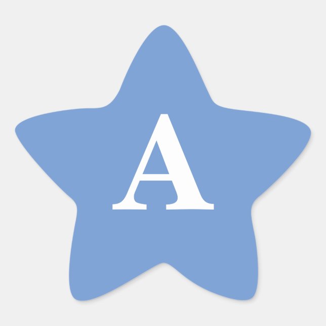 Sticker Étoile Monogramme initiale bleu barbeau blanc personnalis (Devant)