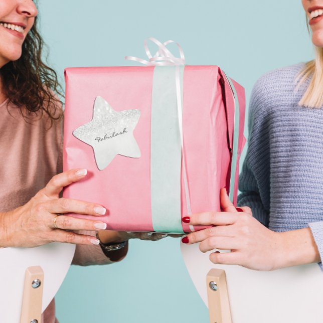 Sticker Étoile Monogramme Parties scintillant étincelante gris ét (Girly Monogram Sparkly Glitter Silver Star Gray Star Sticker)