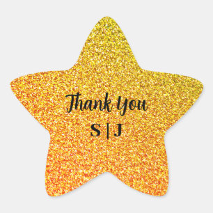 Sticker Étoile Monogrammes Mariage Glittery Gold Sparkle Merci