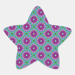 Sticker Étoile Motif à fleurs magenta, rose et verte