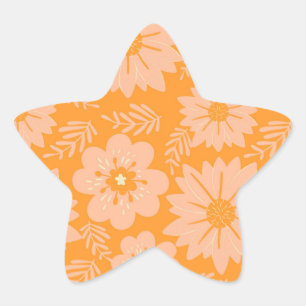 Sticker Étoile Motif à fleurs orange Fuzz Vintage rétro