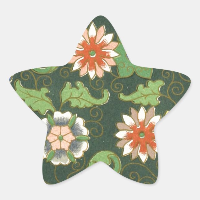 Sticker Étoile Motif antique cloisonné chinois : Vert Jade (Devant)
