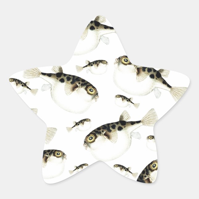 Sticker Étoile Motif blanc Puffer Fish (Devant)