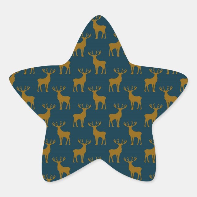 Sticker Étoile Motif cerf marron et bleu (Devant)