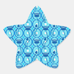 Sticker Étoile Motif égyptien Lotus, cobalt et turquoise