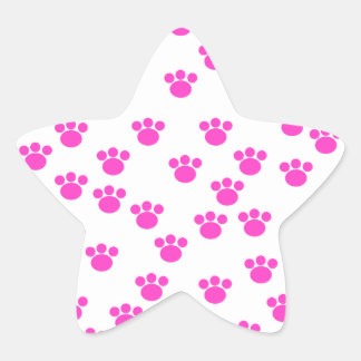 Sticker Étoile Motif Empreinte de patte rose et blanc.