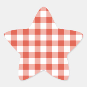 Sticker Étoile Motif En vichy orange et blanc