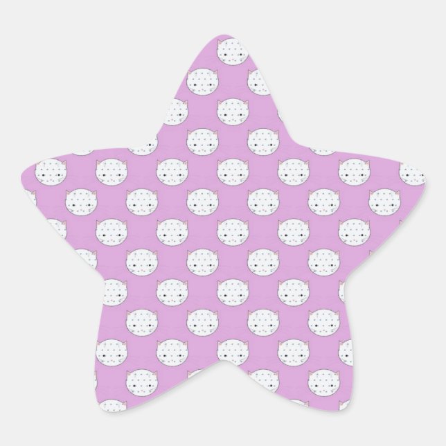 Sticker Étoile Motif Faces de Chat Lavande et Blanc à Points (Devant)