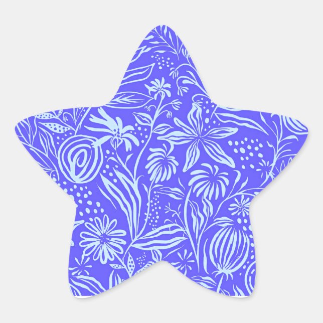 Sticker Étoile Motif floral bleu clair-lilas (Devant)