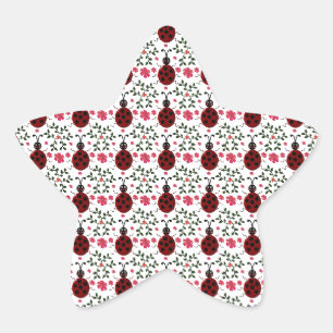 Sticker Étoile Motif floral sans couture de coccinelle mignonne