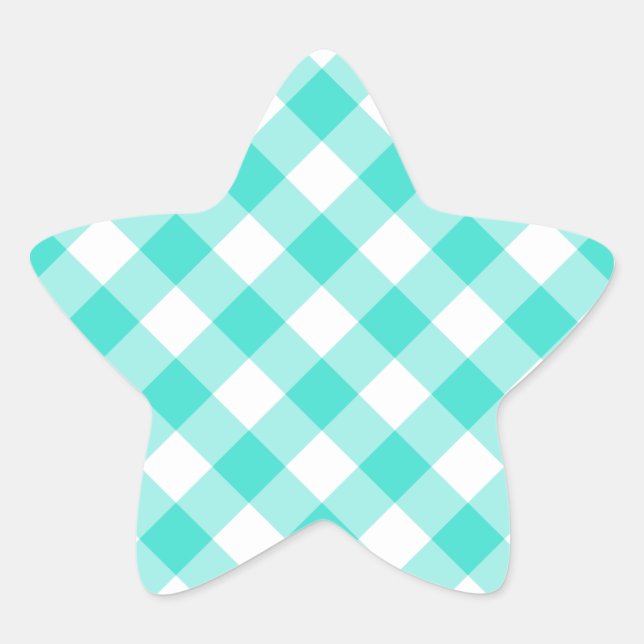 Sticker Étoile Motif Gingham Turquoise (Devant)