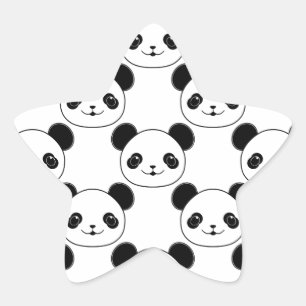 Sticker Étoile Motif Kawaii Panda En Noir Et Blanc