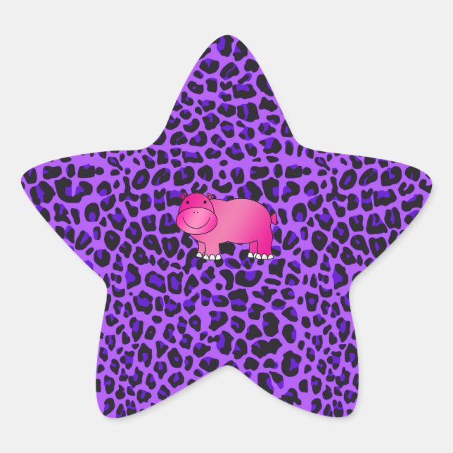 Sticker Étoile Motif léopard mignon rose hippo violet (Devant)