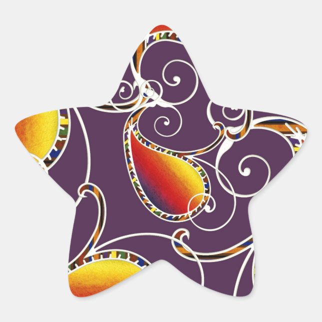 Sticker Étoile Motif paisley jaune violet (Devant)