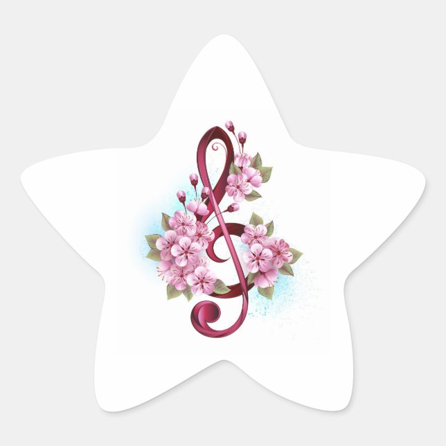 Sticker Étoile Musical treble clef notes with sakura flowers (Devant)