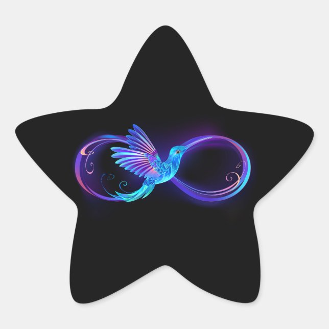 Sticker Étoile Neon Infinity Symbol with Glowing Hummingbird (Devant)