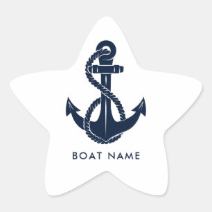 Sticker Étoile Nom du bateau nautique Marine Bleu Ancre Minimalis