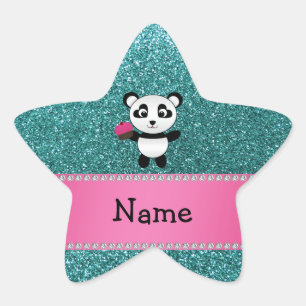 Sticker Étoile Nom personnalisé panda cupcake parties scintillant