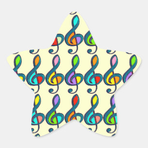 Sticker Étoile notes de musique clave de couleur motif