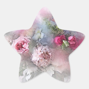 Sticker Étoile Œuvre d'art aquarelle personnalisée Roses roses ro