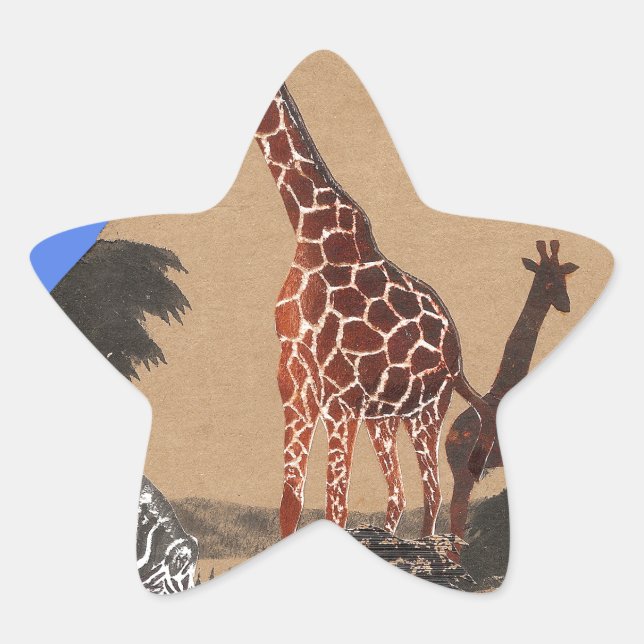 Sticker Étoile Ouganda - Carte de la faune - Imprimer (Devant)