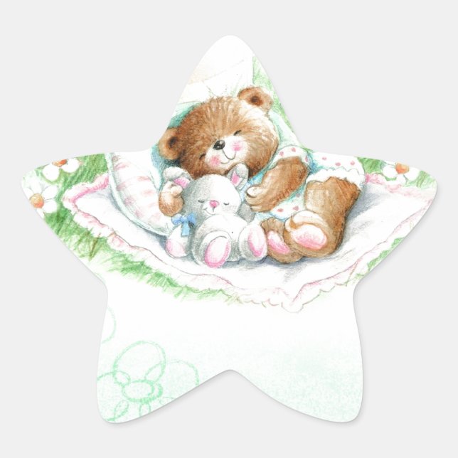 Sticker Étoile Ours en peluche mignon pour le baptême, le baptême (Devant)