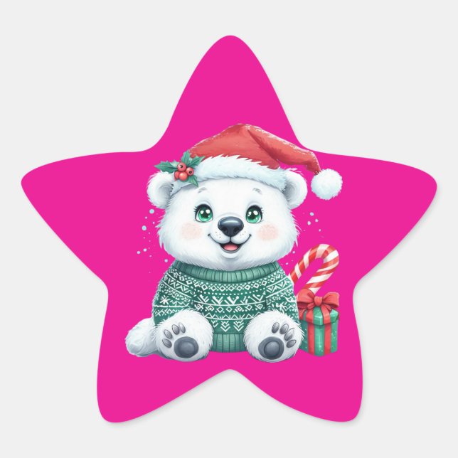 Sticker Étoile Ours polaire de Noël mignon en pull festif (Devant)