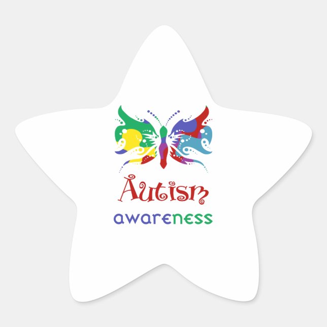 Sticker Étoile Papillon de sensibilisation sur l'autisme (Devant)