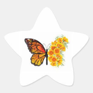 Sticker Étoile Papillon Fleur avec Pavot de Californie Jaune
