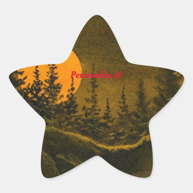 Sticker Étoile Paysage nocturne; chasse ou moisson lune (Devant)