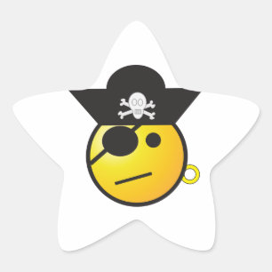 Sticker Étoile Pirate à visage jaune avec chapeau, oreille et pat