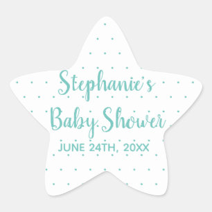 Sticker Étoile Pois Baby shower fille garçon Turquoise bleu blanc