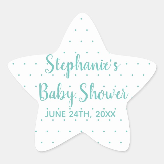 Sticker Étoile Pois Baby shower fille garçon Turquoise bleu blanc (Devant)