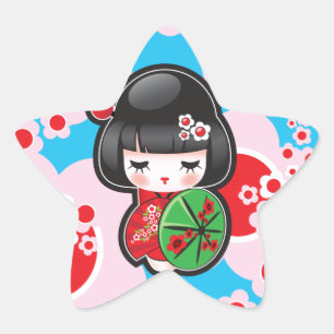 Sticker Étoile Poupée Kawaii Kokeshi