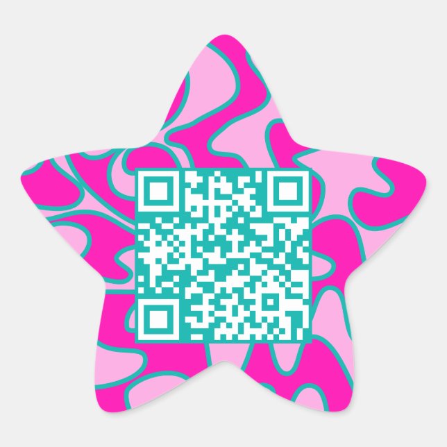 Sticker Étoile QR Code Hot rose Turquoise brillant Cool moderne (Devant)