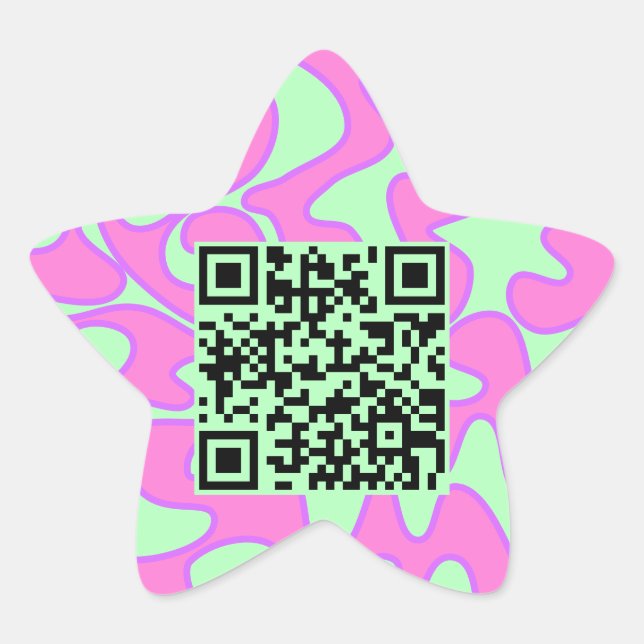 Sticker Étoile QR Code Mint vert rose brillant Cool moderne (Devant)