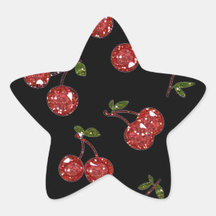 Sticker Étoile RAB Rockabilly Très Cerises Cerises Sur Fond Noir