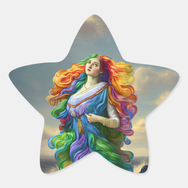 Sticker Étoile Rainbow Goddess peinture numérique art original (Devant)