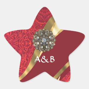 Sticker Étoile Red damask & gold swirl